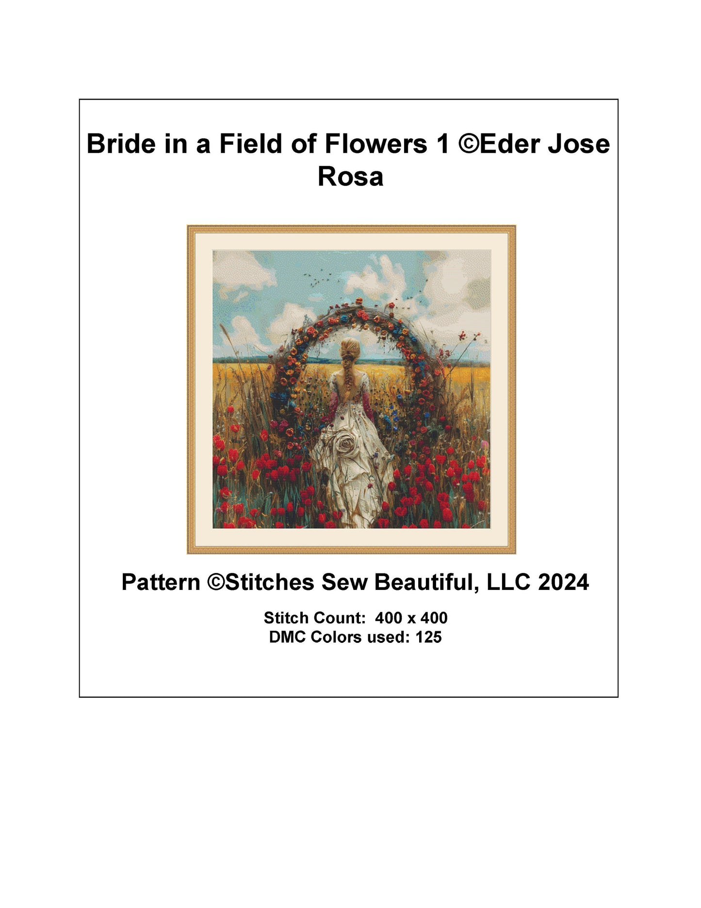 Bride in a Field of Flowers 1 cross stitch pattern by Eder Jose Rosa