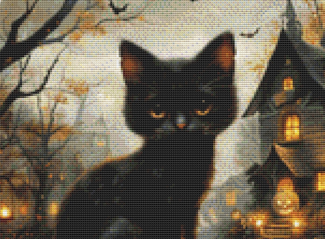 Halloween Cat Frights and Lights (Round) cross stitch pattern by The Art Revivalist