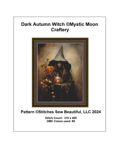 Dark Autumn Witch cross stitch pattern by Mystic Moon Craftery