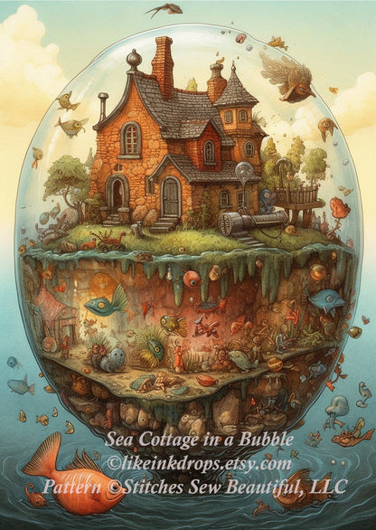 Sea Cottage in a Bubble cross stitch pattern by LikeInkDrops