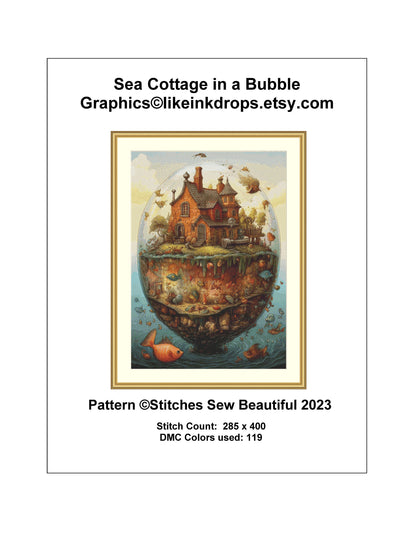 Sea Cottage in a Bubble cross stitch pattern by LikeInkDrops
