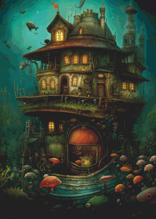 Underwater Home Sweet Home (Max Size/Color) cross stitch pattern by LikeInkDrops