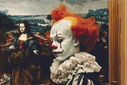 Clown Visits The Mona Lisa counted cross stitch pattern by The Art Revivalist