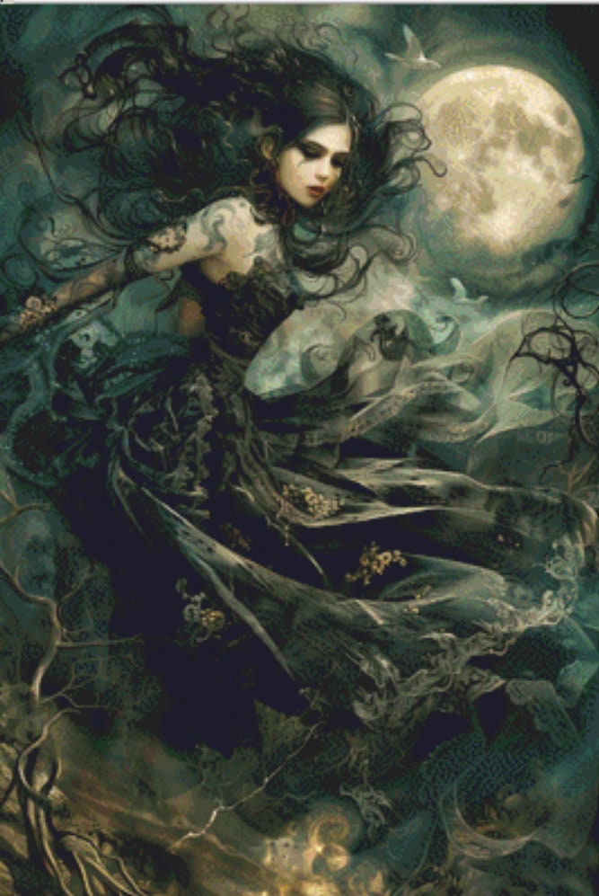 Witch of Night cross stitch pattern by The Art Revivalist