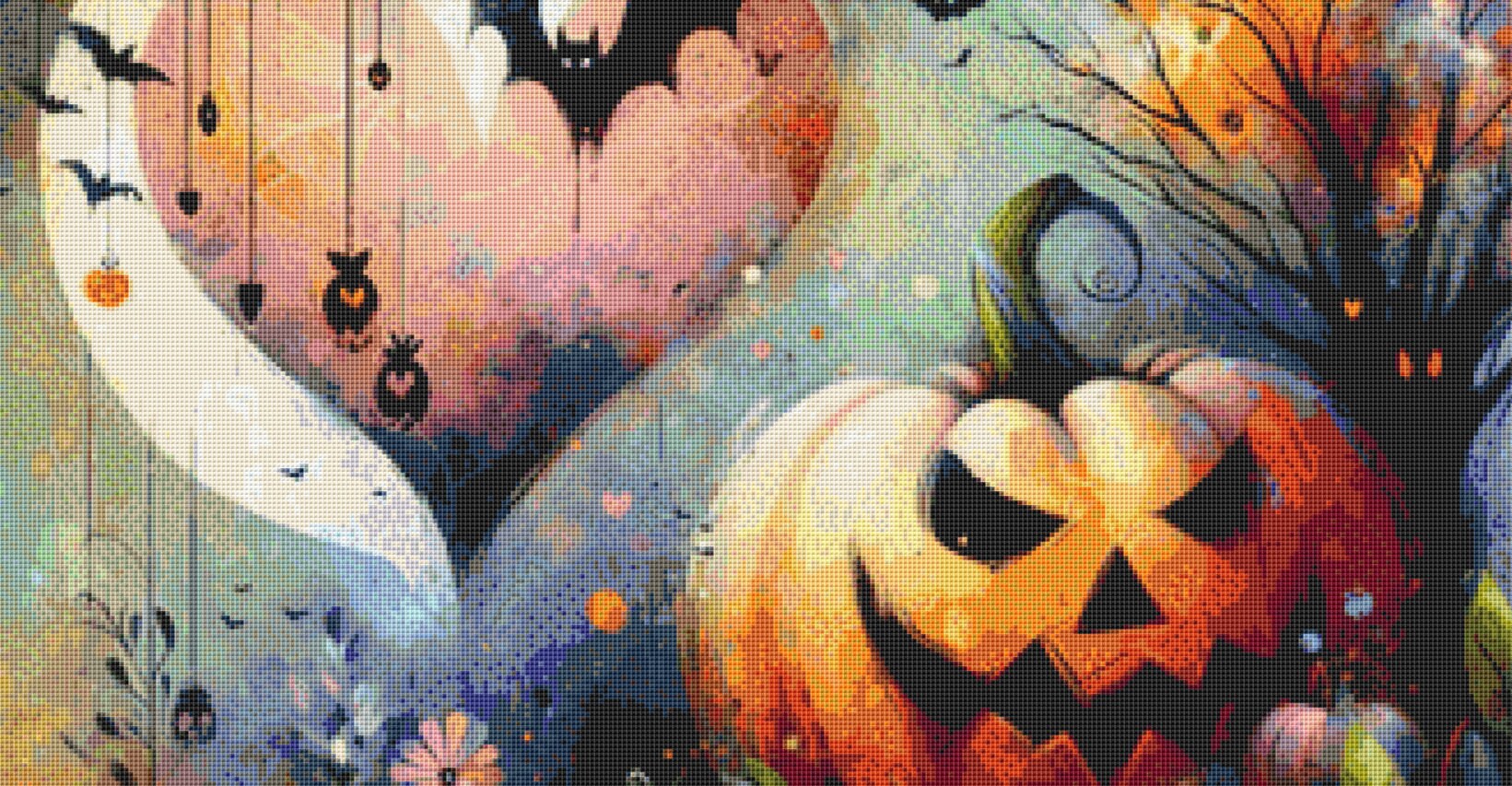 Enchanted Jack-O-Lantern in Watercolors cross stitch pattern by World of Love Hearts/Adrian G. Eyre