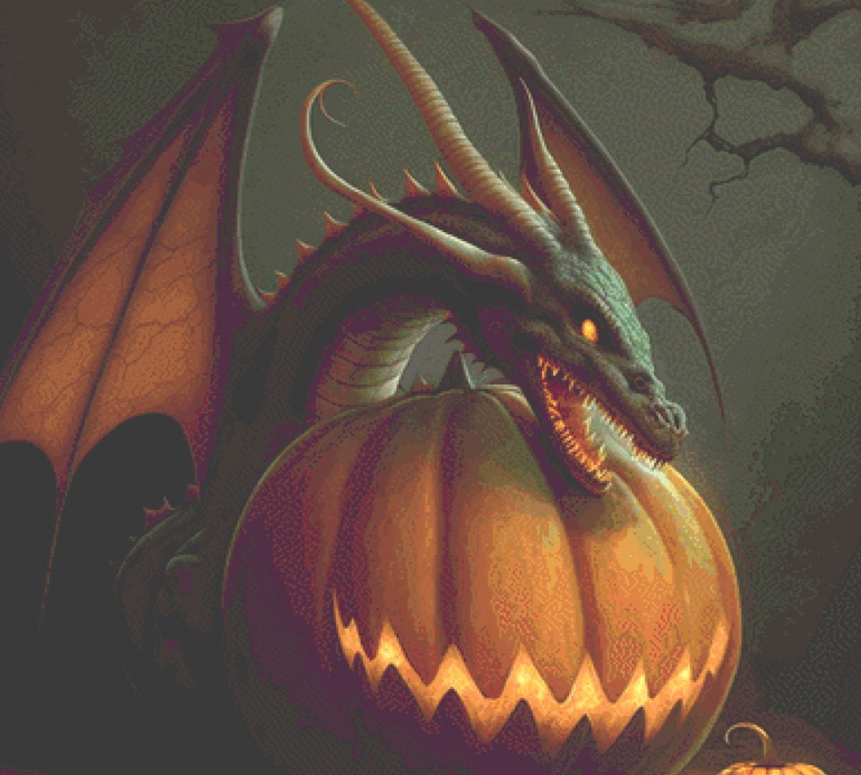 Jack-O-Lantern Dragon cross stitch pattern by Serr.Kai A Quill & Ink