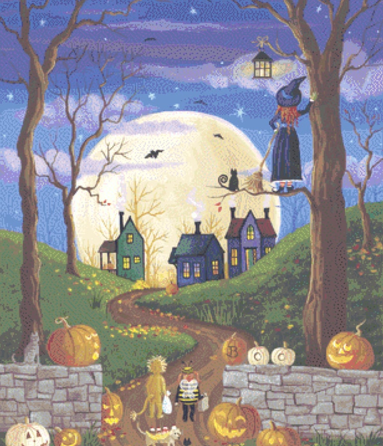 Bats Eye View cross stitch pattern by Kim Leo licensed by JMS Art Licensing