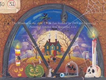 The Window in the Attic cross stitch pattern by Kim Leo licensed by JMS Art Licensing