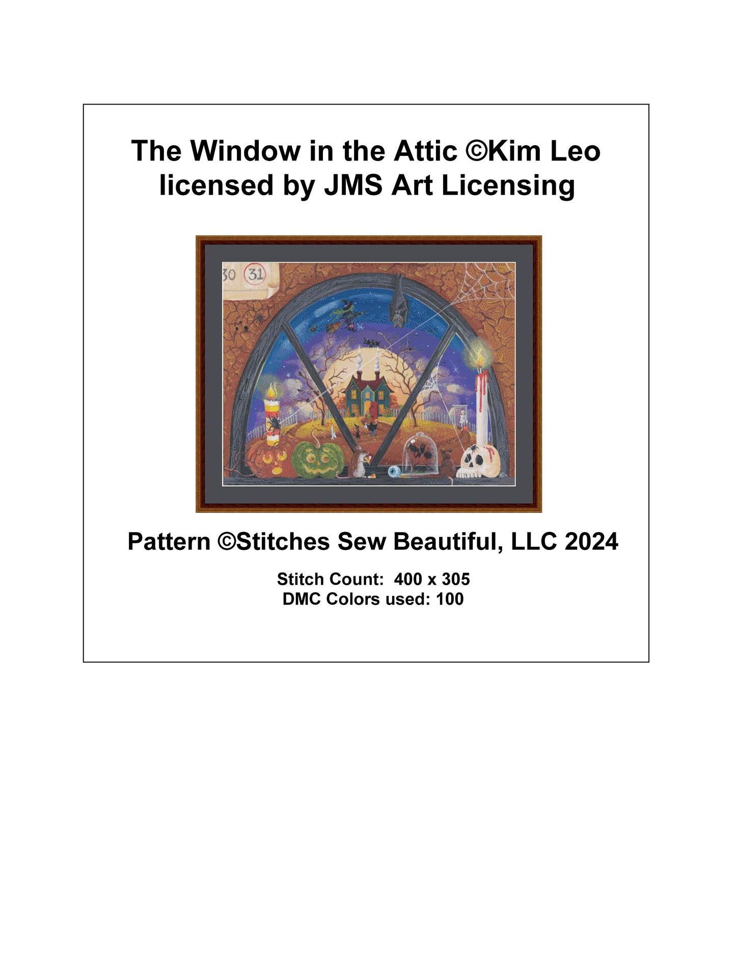 The Window in the Attic cross stitch pattern by Kim Leo licensed by JMS Art Licensing