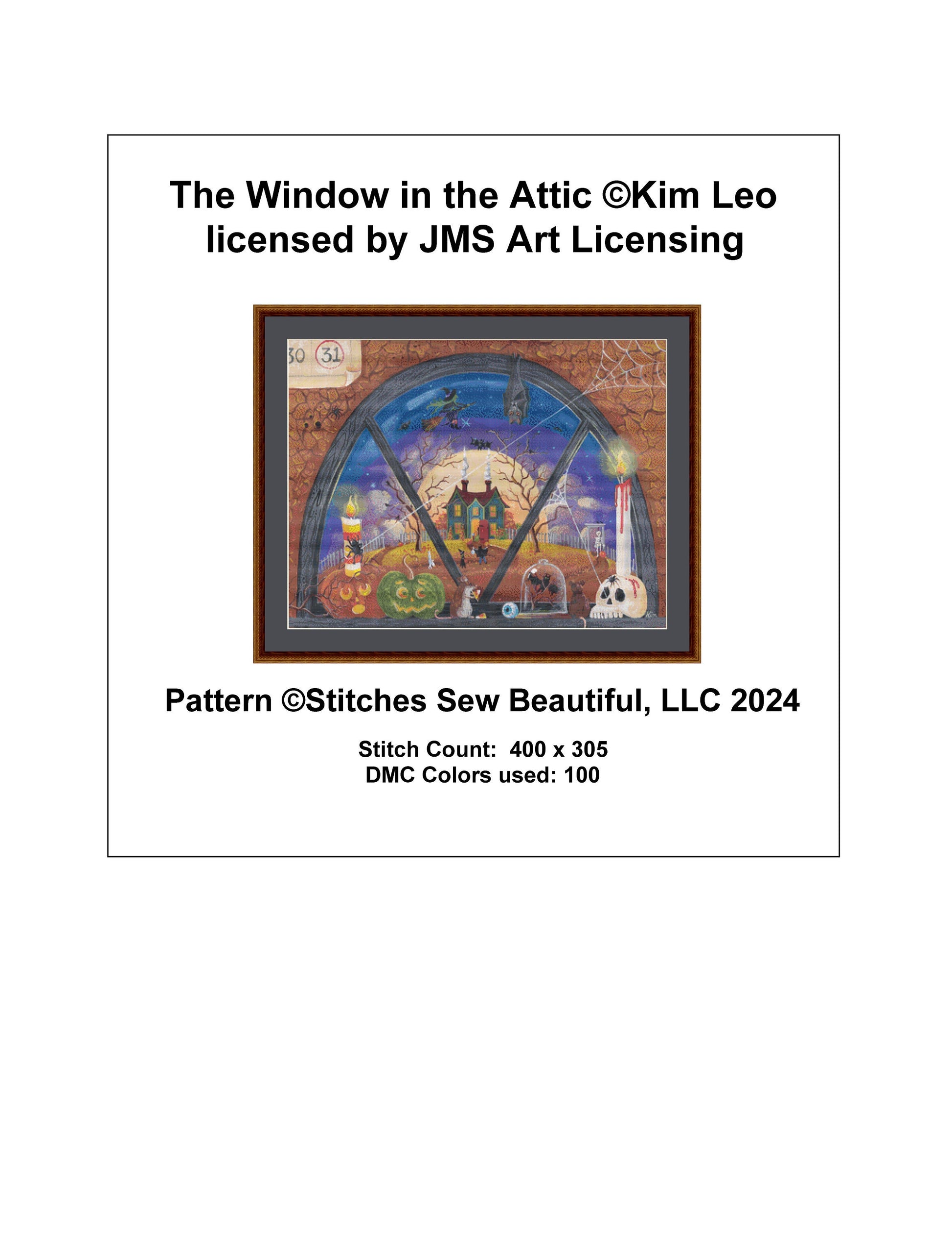 The Window in the Attic cross stitch pattern by Kim Leo licensed by JMS Art Licensing