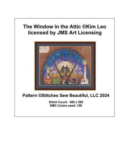 The Window in the Attic cross stitch pattern by Kim Leo licensed by JMS Art Licensing
