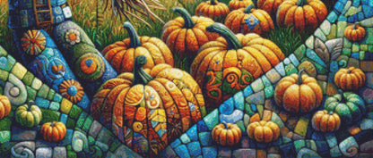 Patchwork Scarecrow-Van Gogh Sky cross stitch pattern by World of Love Hearts/Adrian G. Eyre