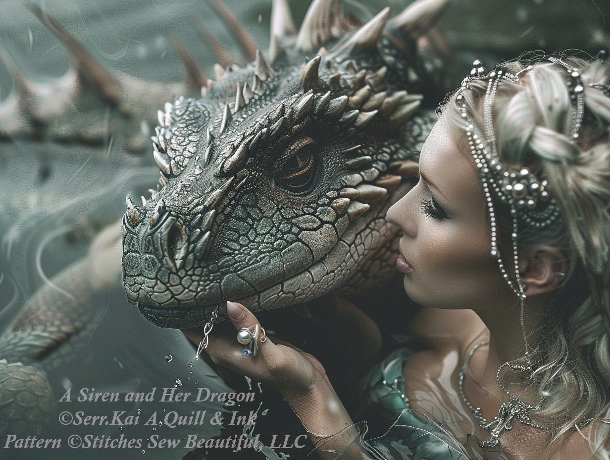 A Siren and Her Dragon cross stitch pattern by Serr.Kai A Quill & Ink