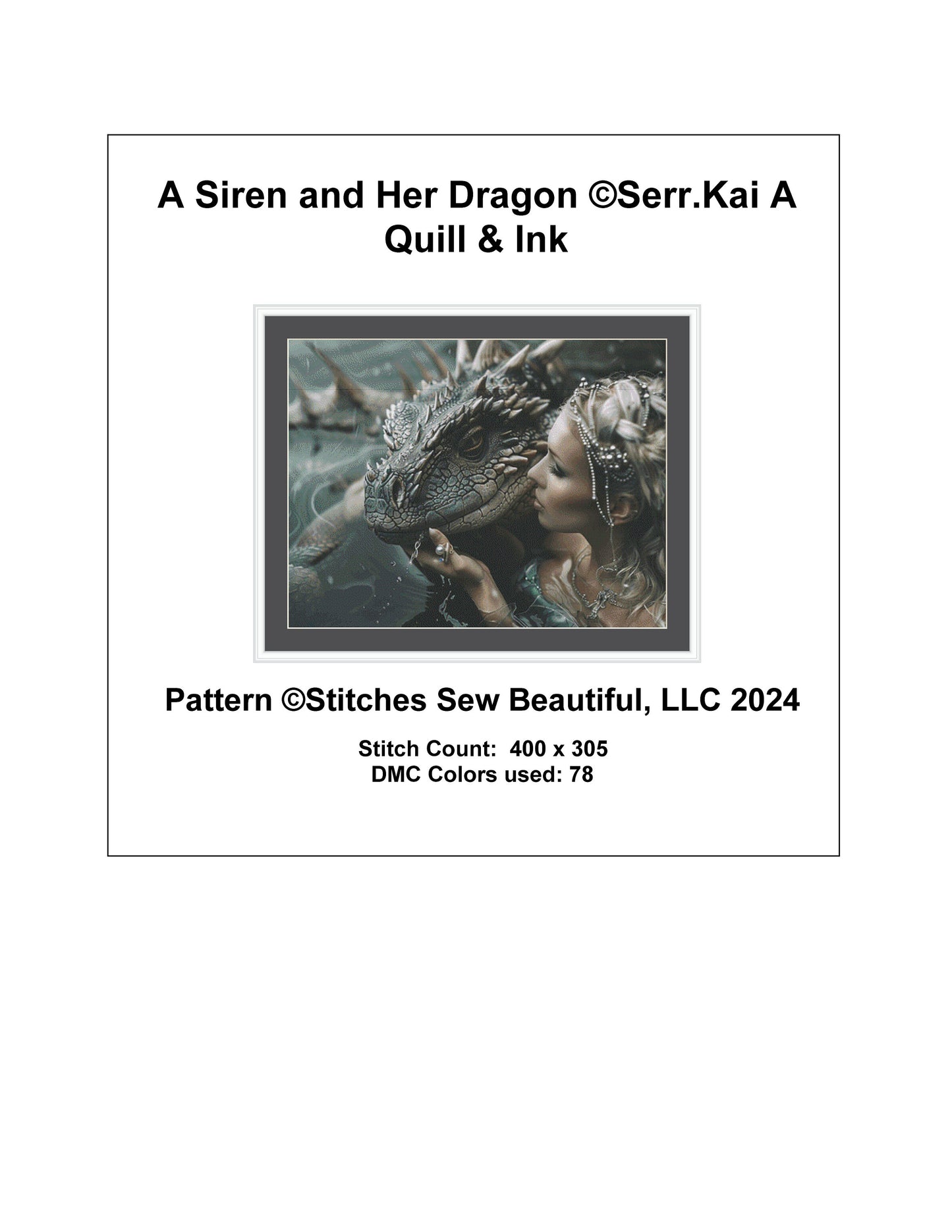 A Siren and Her Dragon cross stitch pattern by Serr.Kai A Quill & Ink