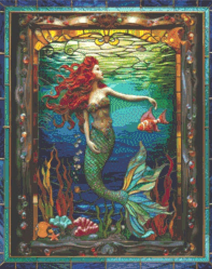 Stained Glass Mermaid 1 (Small) cross stitch pattern by IvyCottageHome