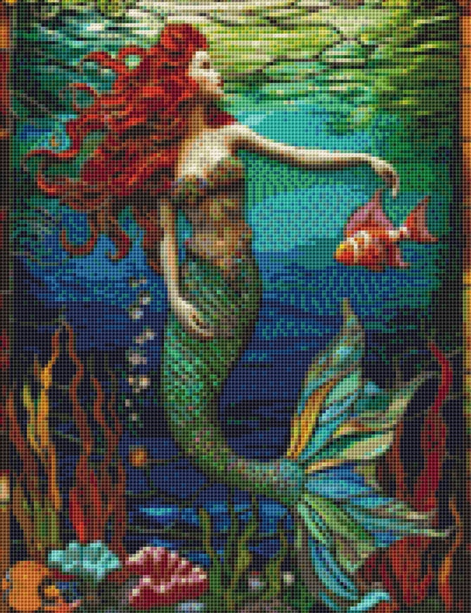 Stained Glass Mermaid 1 (Small) cross stitch pattern by IvyCottageHome