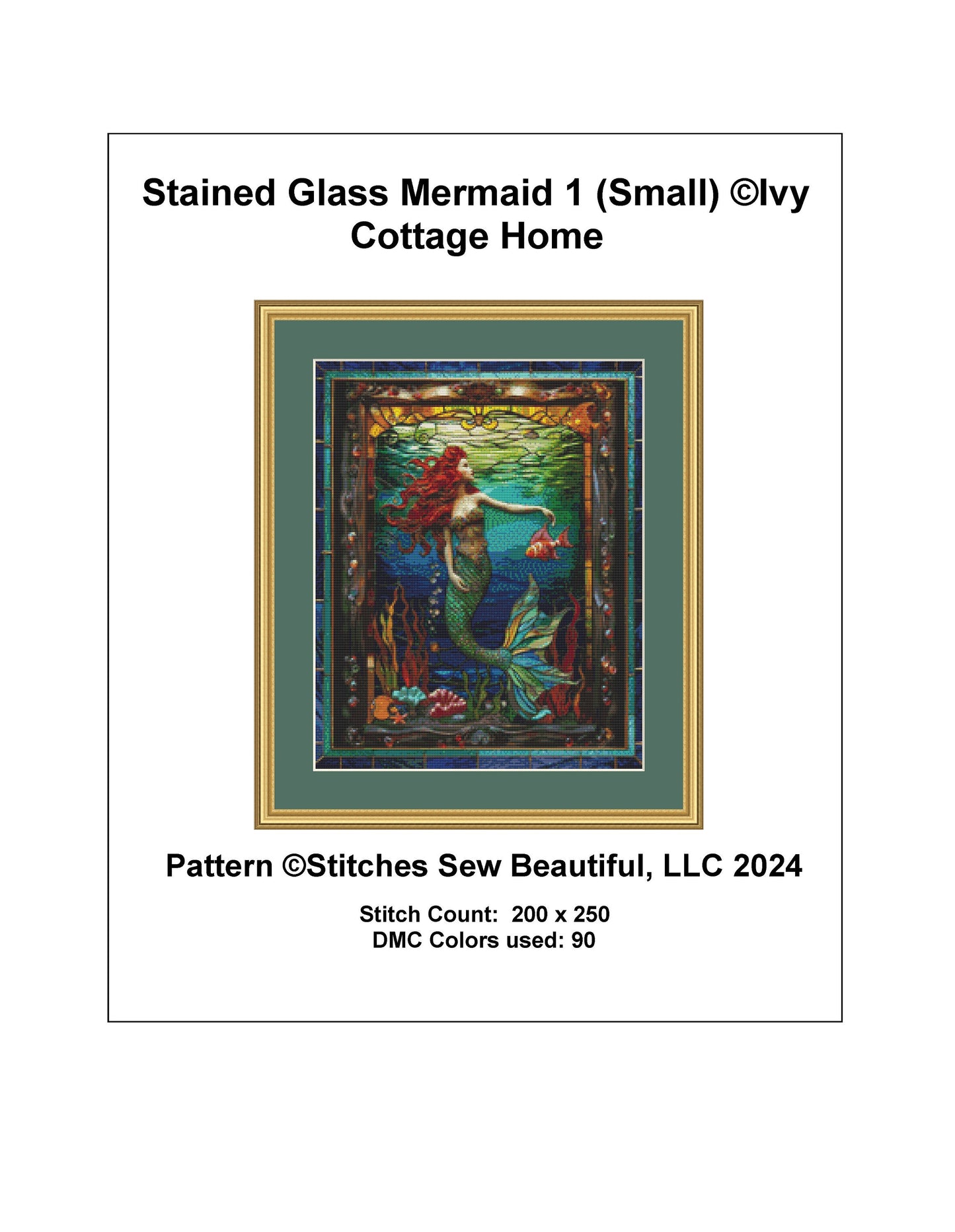 Stained Glass Mermaid 1 (Small) cross stitch pattern by IvyCottageHome