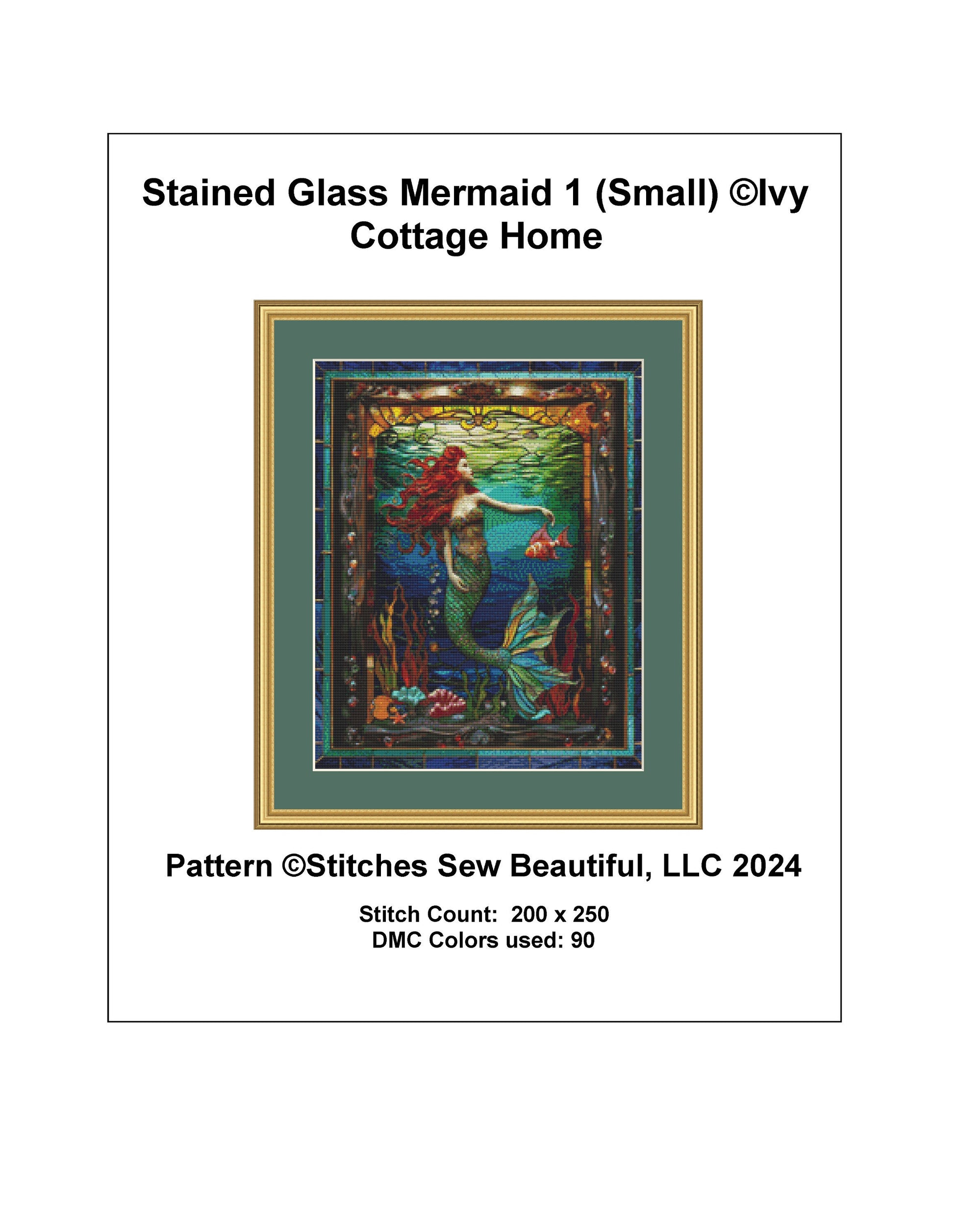 Stained Glass Mermaid 1 (Small) cross stitch pattern by IvyCottageHome