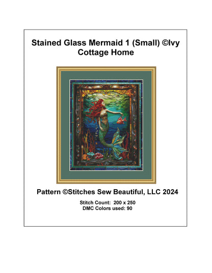 Stained Glass Mermaid 1 (Small) cross stitch pattern by IvyCottageHome