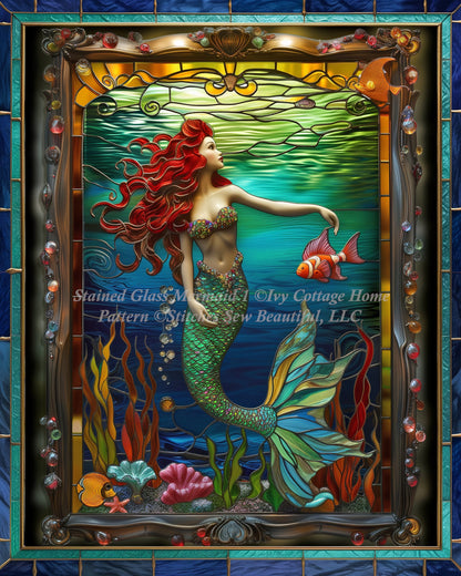 Stained Glass Mermaid 1 (Small) cross stitch pattern by IvyCottageHome