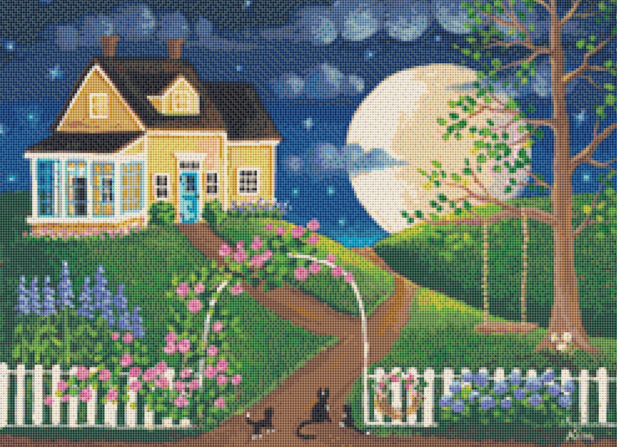 June Moon (Small) cross stitch pattern by Kim Leo licensed by JMS Art Licensing