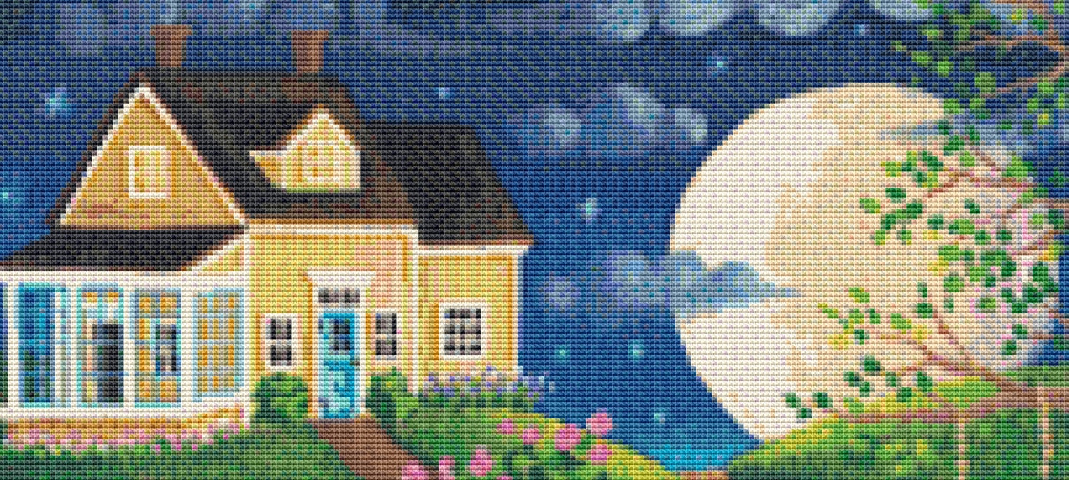 June Moon (Small) cross stitch pattern by Kim Leo licensed by JMS Art Licensing