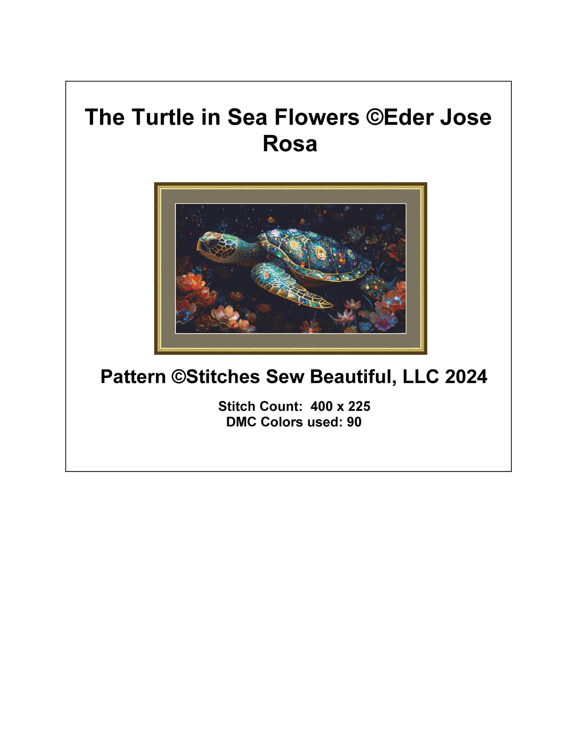 The Turtle in Sea Flowers cross stitch pattern by Eder Jose Rosa