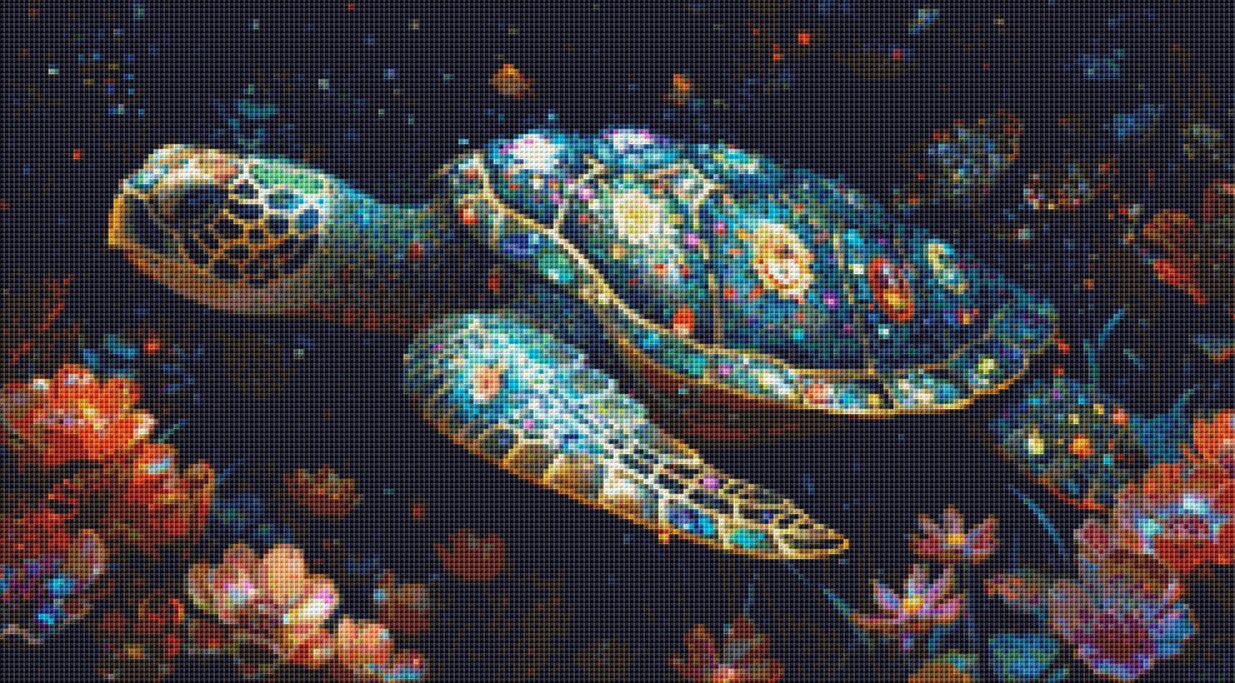 The Turtle in Sea Flowers (Small) cross stitch pattern by Eder Jose Rosa