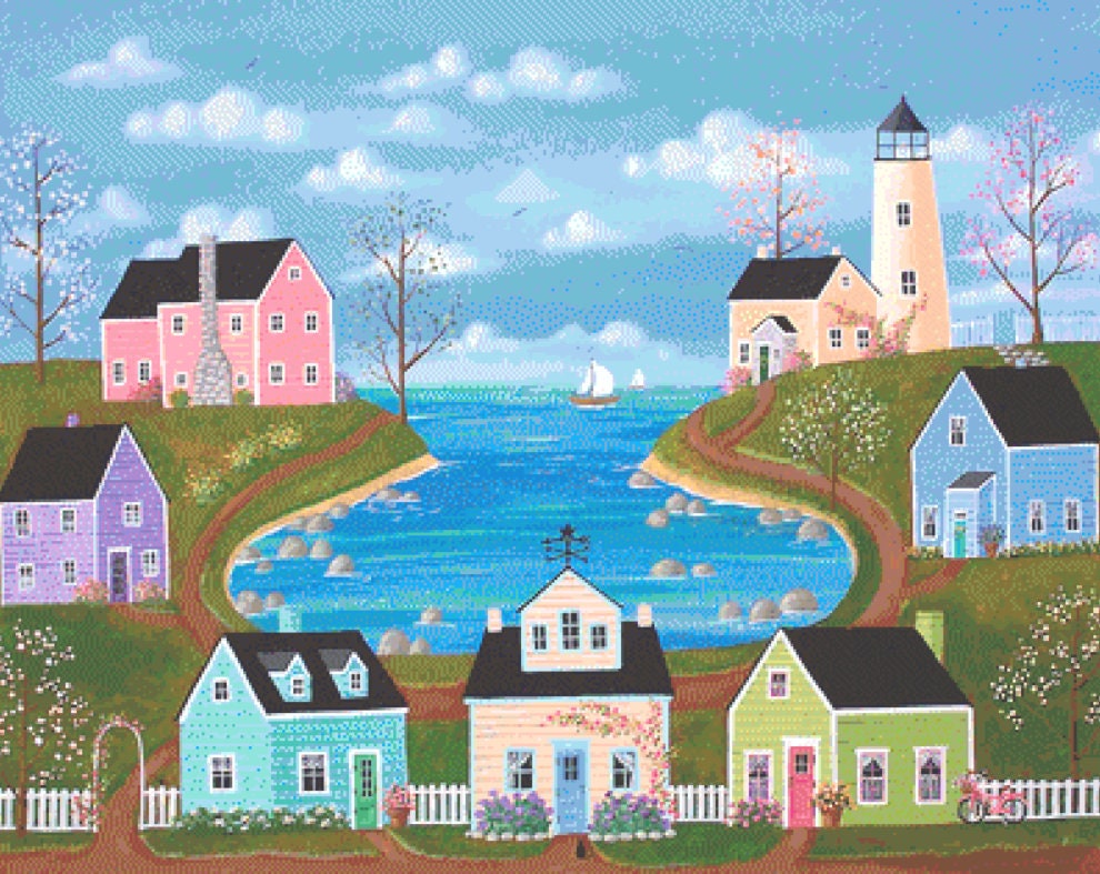 Roundrock Cove (Max Colors) cross stitch pattern by Kim Leo licensed by JMS Art Licensing