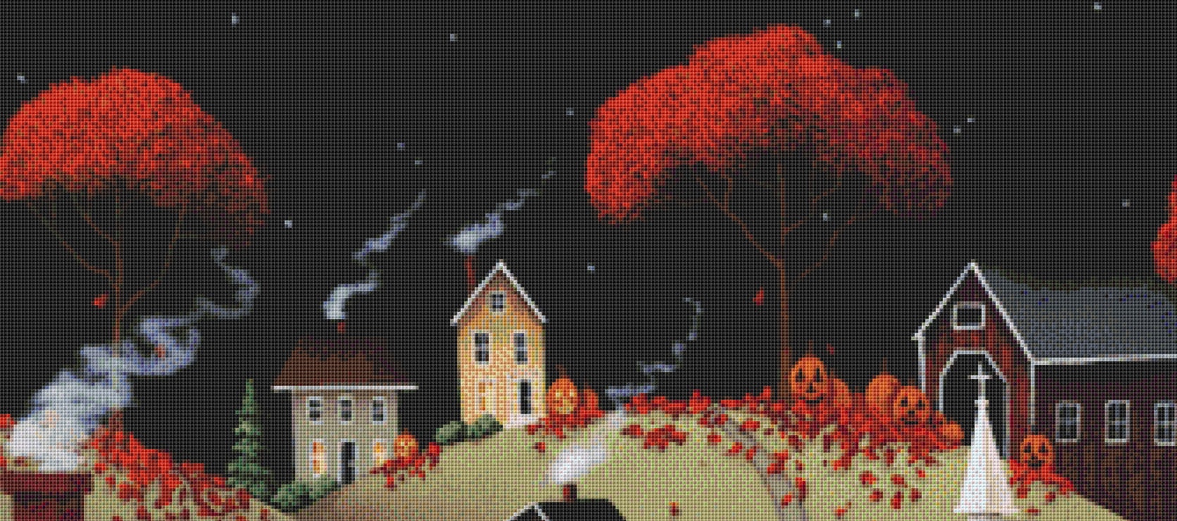 Wickford Village Halloween cross stitch pattern by Catherine Holman/Ansada Art Licensing Group, LLC