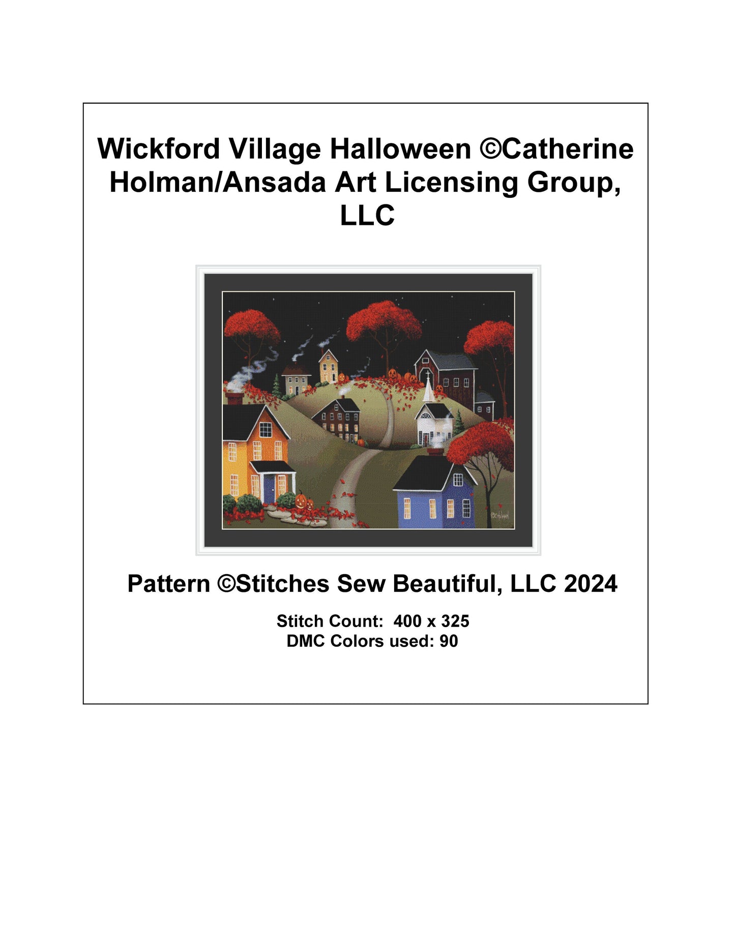 Wickford Village Halloween cross stitch pattern by Catherine Holman/Ansada Art Licensing Group, LLC
