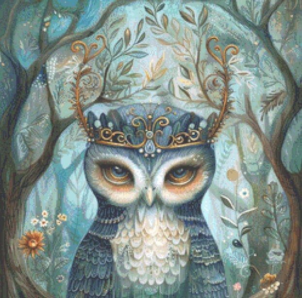 Crowned Owl (Small) cross stitch pattern by PassyArt