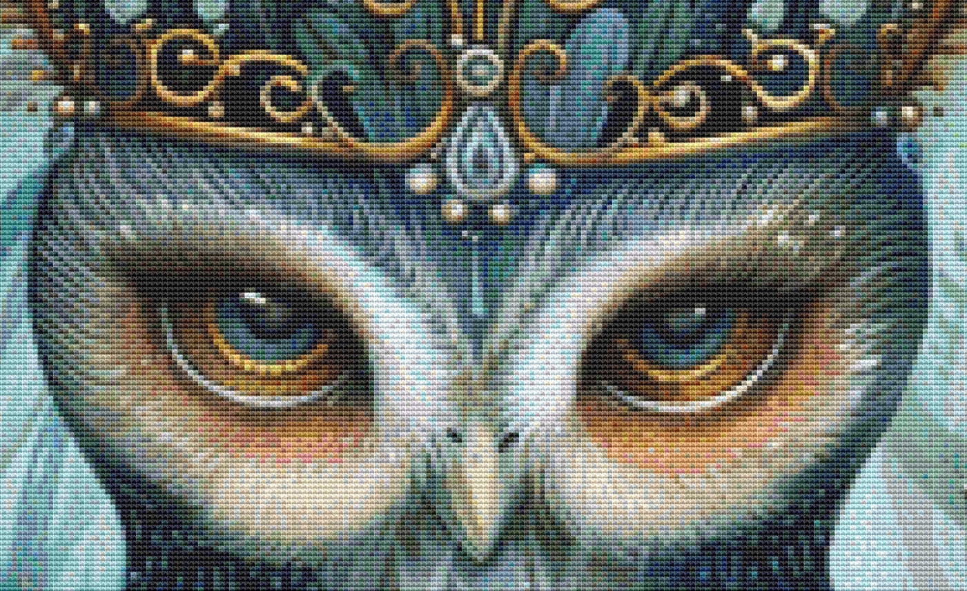 Crowned Owl (Max Colors) cross stitch pattern by PassyArt