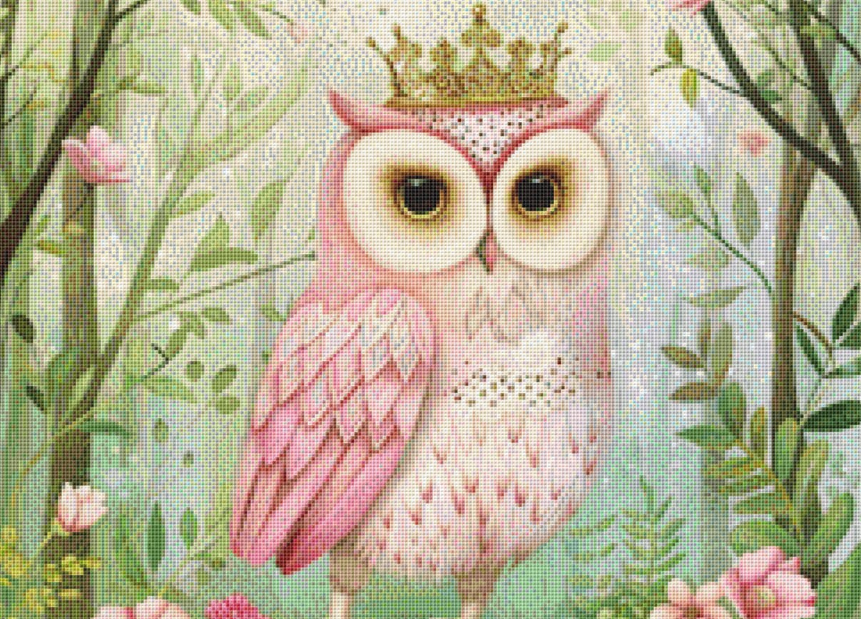 Pink Crowned Owl (Small) cross stitch pattern by PassyArt