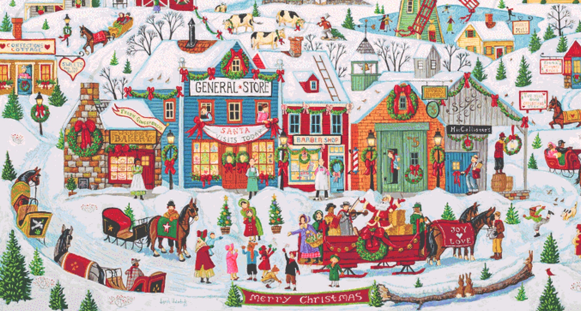 Christmas in Our Town (Max Size/Colors) cross stitch pattern by Joseph Holodook/Portfields Fine Art Licensing