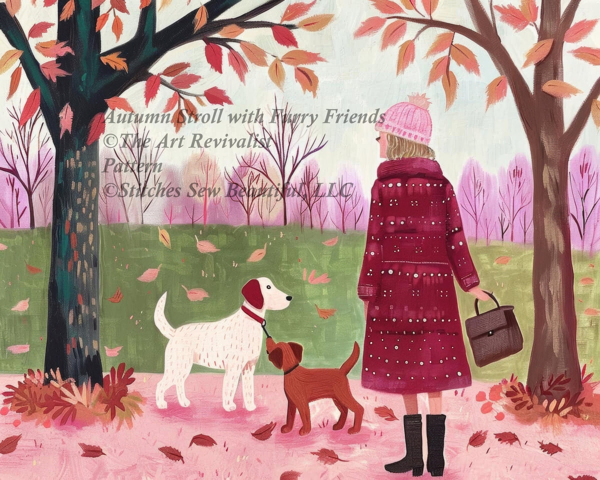 Autumn Stroll with Furry Friends cross stitch pattern by The Art Revivalist