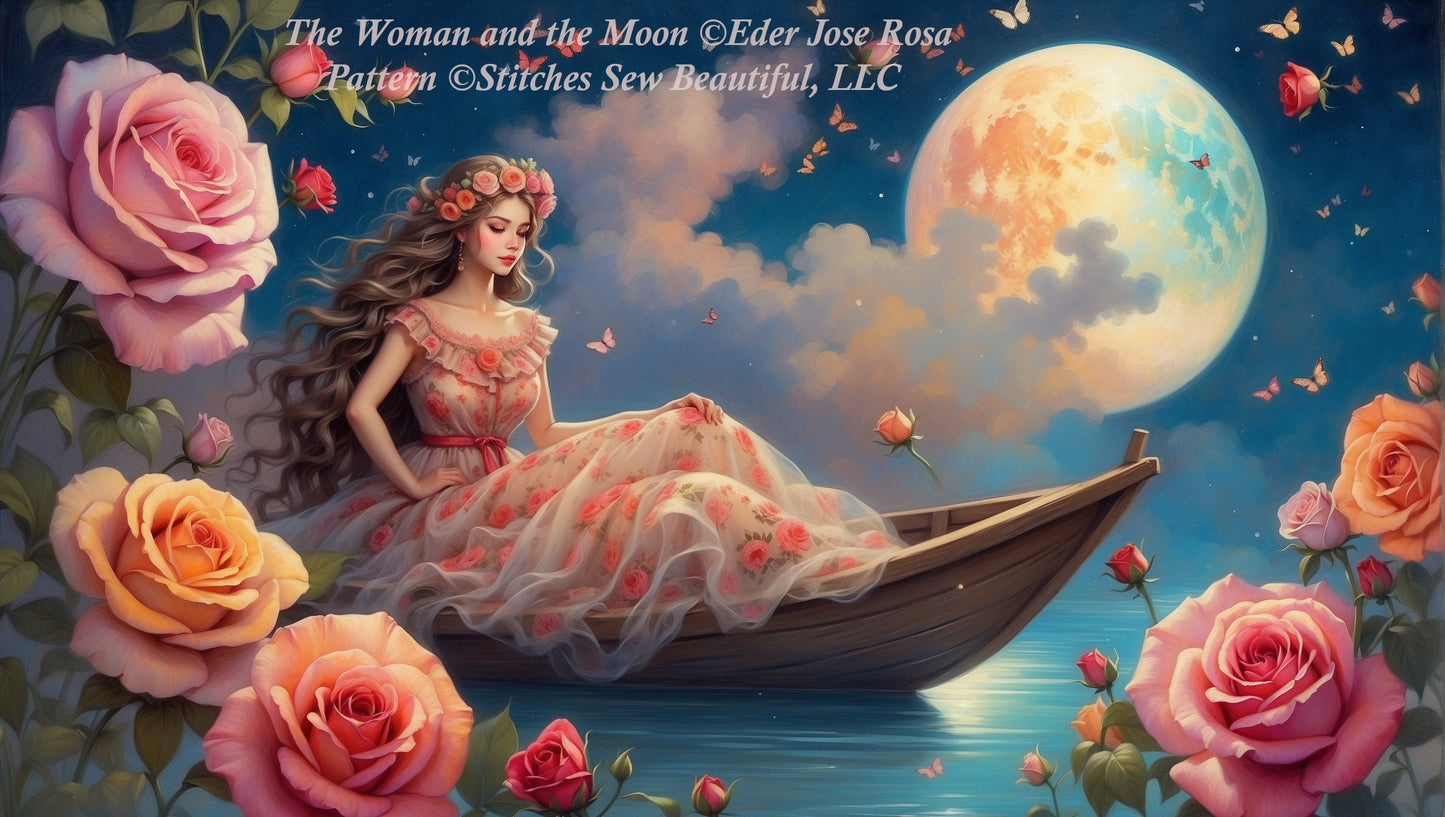 The Woman and the Moon cross stitch pattern by Eder Jose Rosa