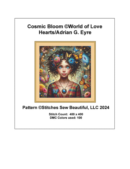 Cosmic Bloom cross stitch pattern by World of Love Hearts/Adrian G. Eyre