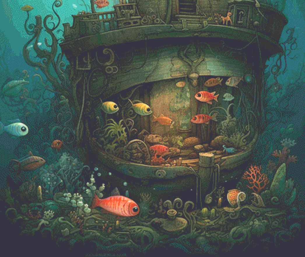 Underwater House Boat (Max Size/Color) cross stitch pattern by LikeInkDrops