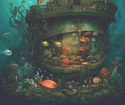 Underwater House Boat (Max Size/Color) cross stitch pattern by LikeInkDrops