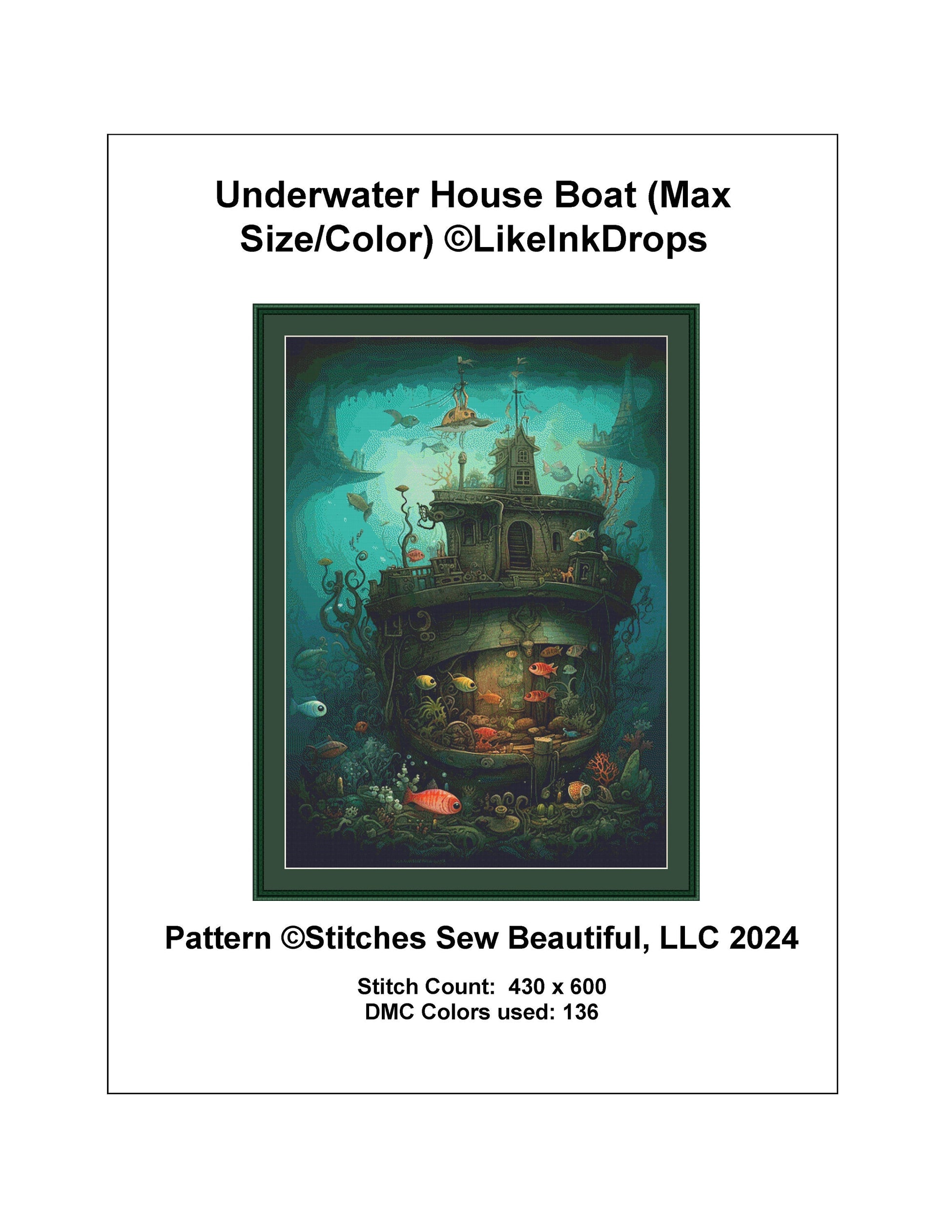 Underwater House Boat (Max Size/Color) cross stitch pattern by LikeInkDrops