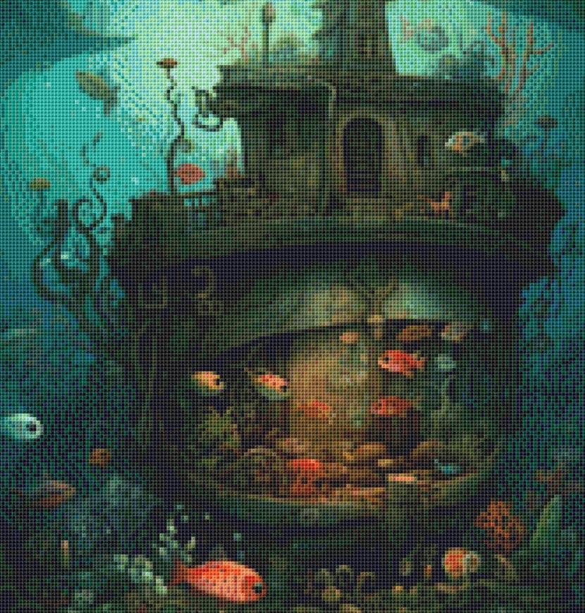 Underwater House Boat (Small) cross stitch pattern by LikeInkDrops
