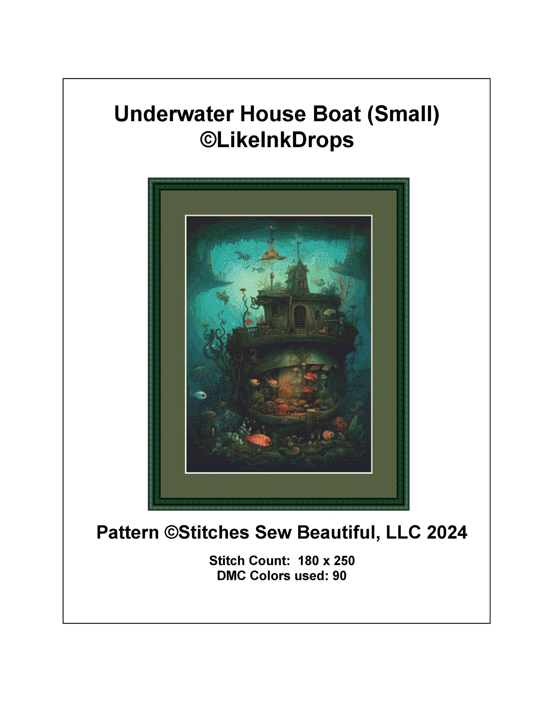 Underwater House Boat (Small) cross stitch pattern by LikeInkDrops