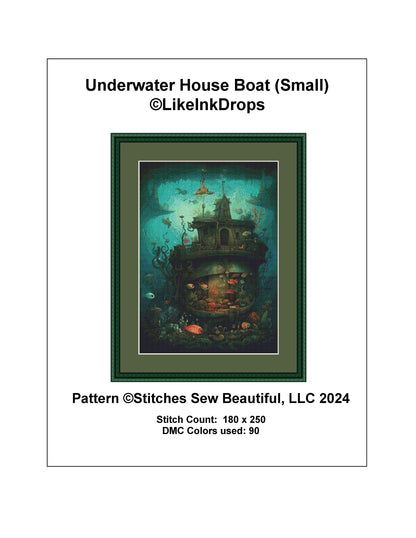 Underwater House Boat (Small) cross stitch pattern by LikeInkDrops