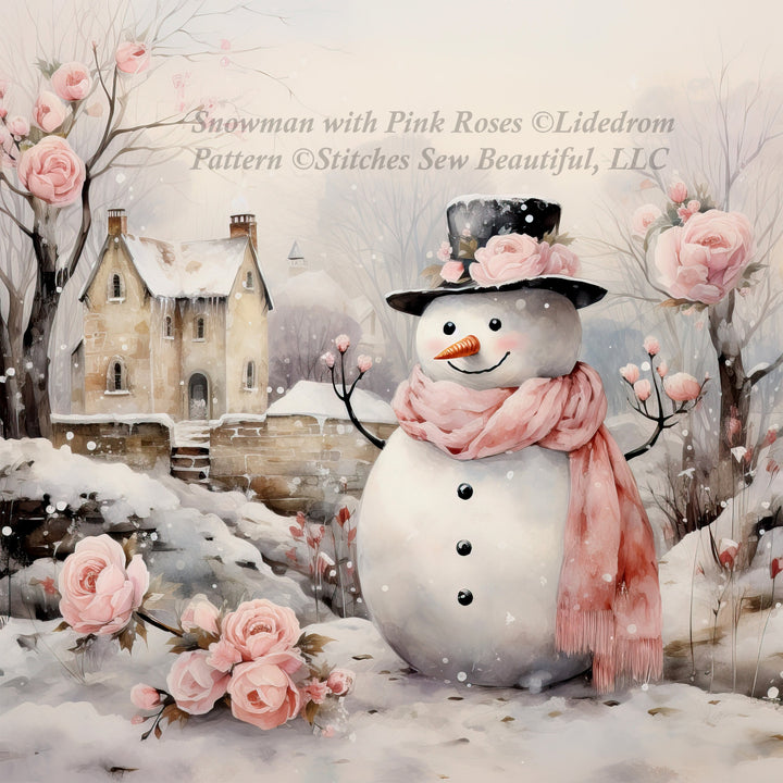Snowman with Pink Roses (Max Size) cross stitch pattern by Liededrom