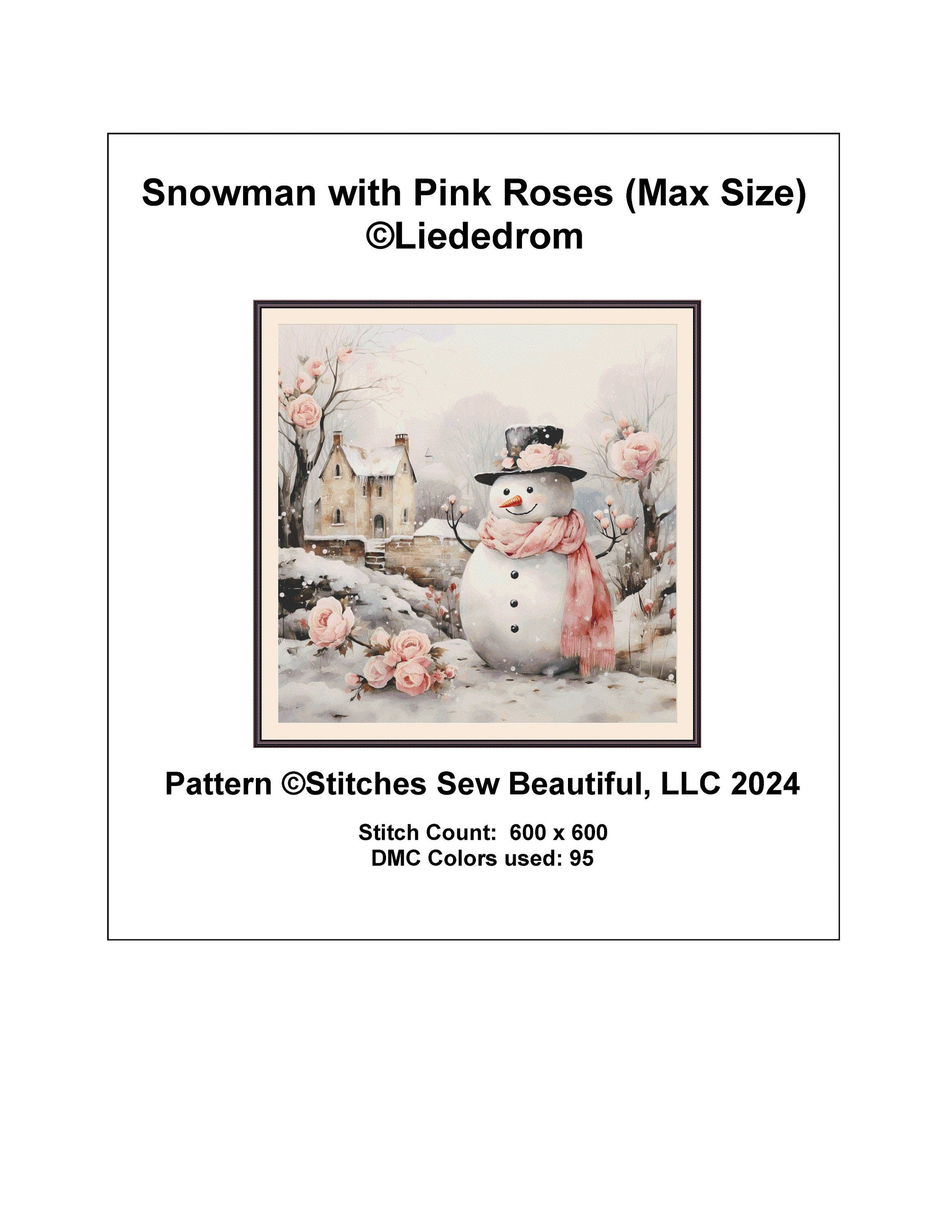 Snowman with Pink Roses (Max Size) cross stitch pattern by Liededrom