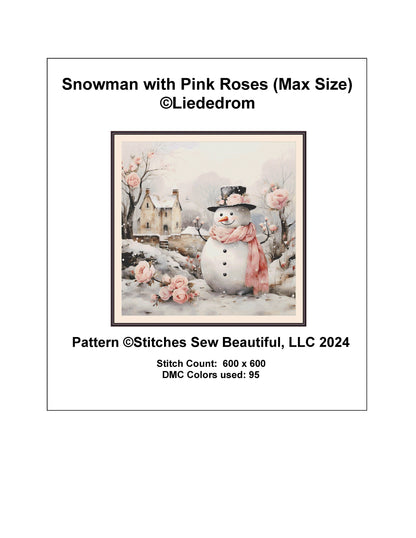Snowman with Pink Roses (Max Size) cross stitch pattern by Liededrom