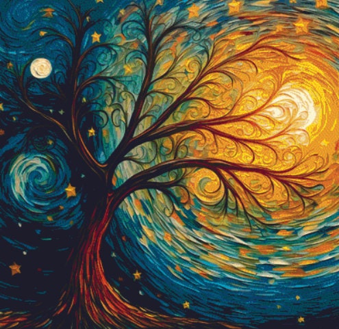 Van Gogh Style Tree of Life cross stitch pattern by PeacefulArtColors