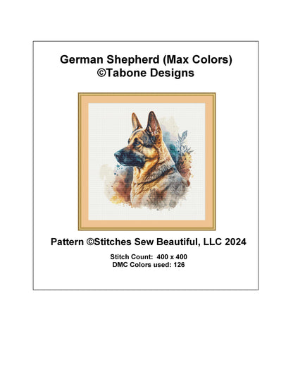 German Shepherd (Max Colors) cross stitch pattern by Tabone Designs
