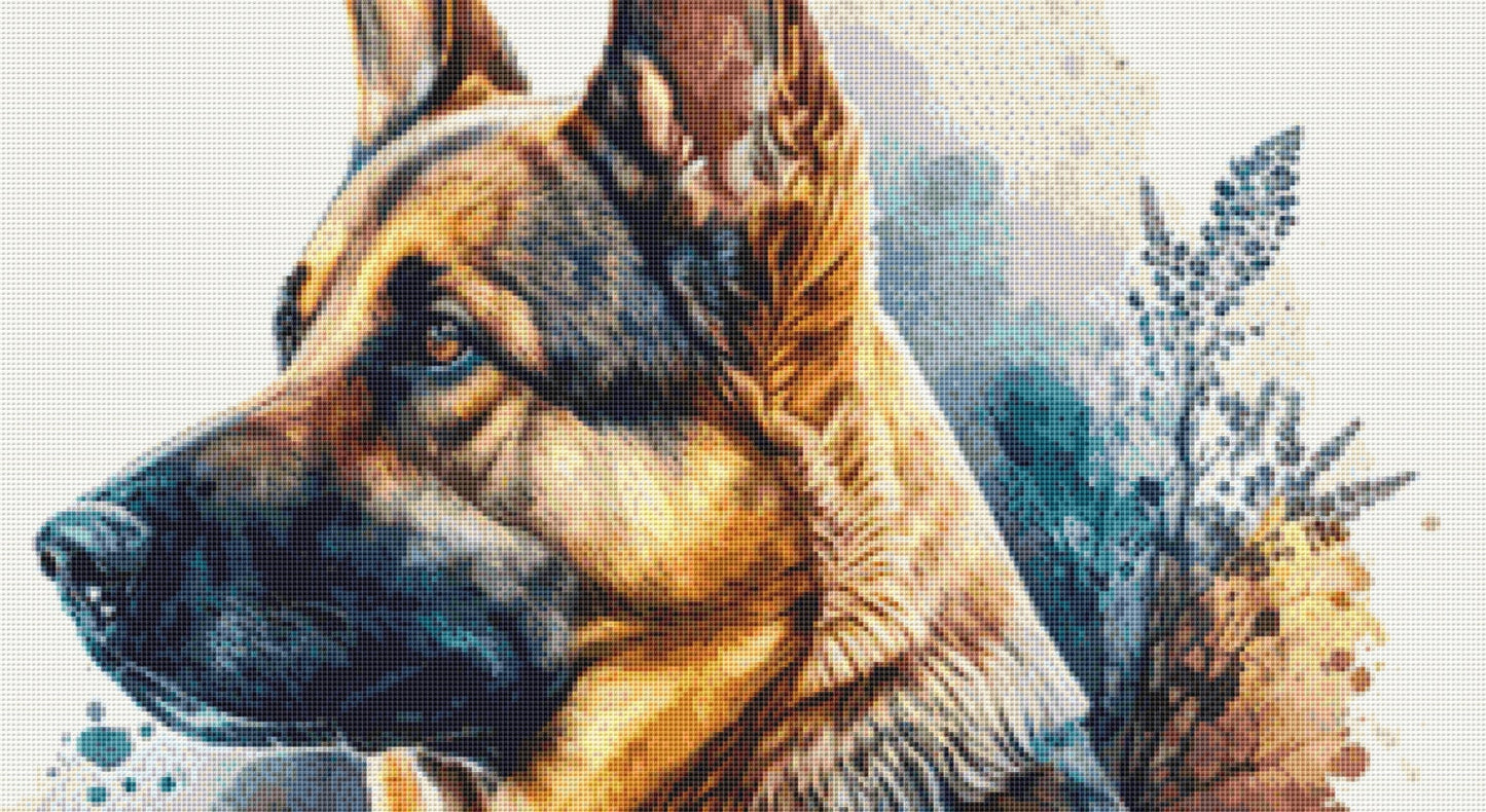 German Shepherd cross stitch pattern by Tabone Designs